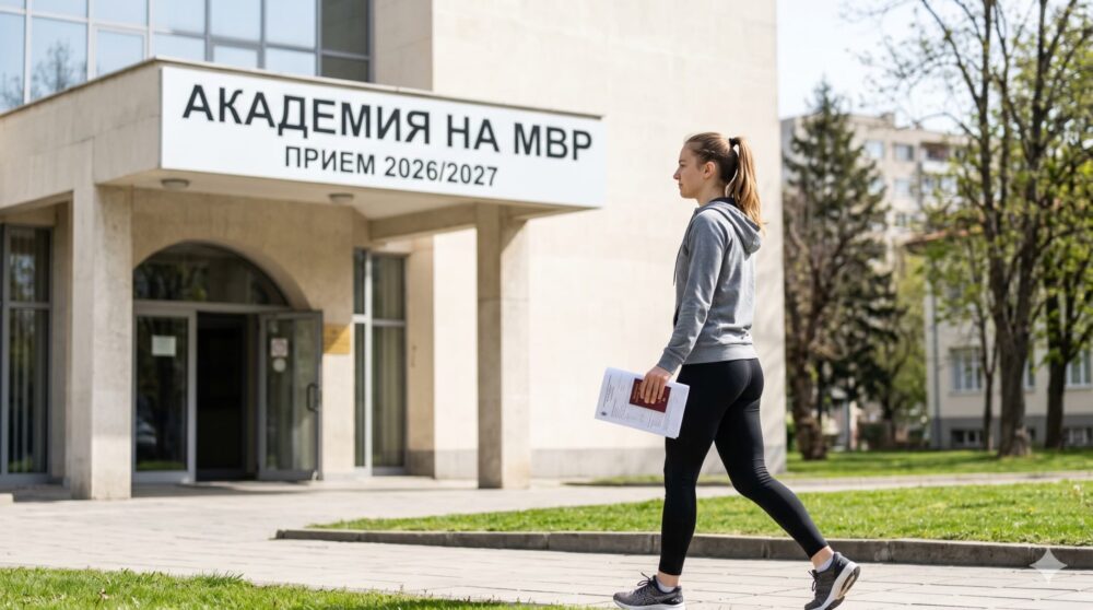 Академия на МВР прием 2026 2027 - млада кандидатка пред сградата на Академията на МВР